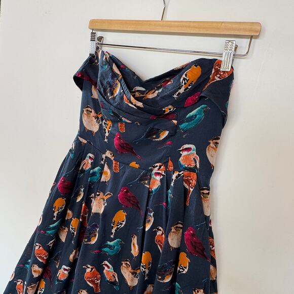 Anthropologie Maeve Colorful Strapless Bird Dress, Size 6 - Picture 2 of 10